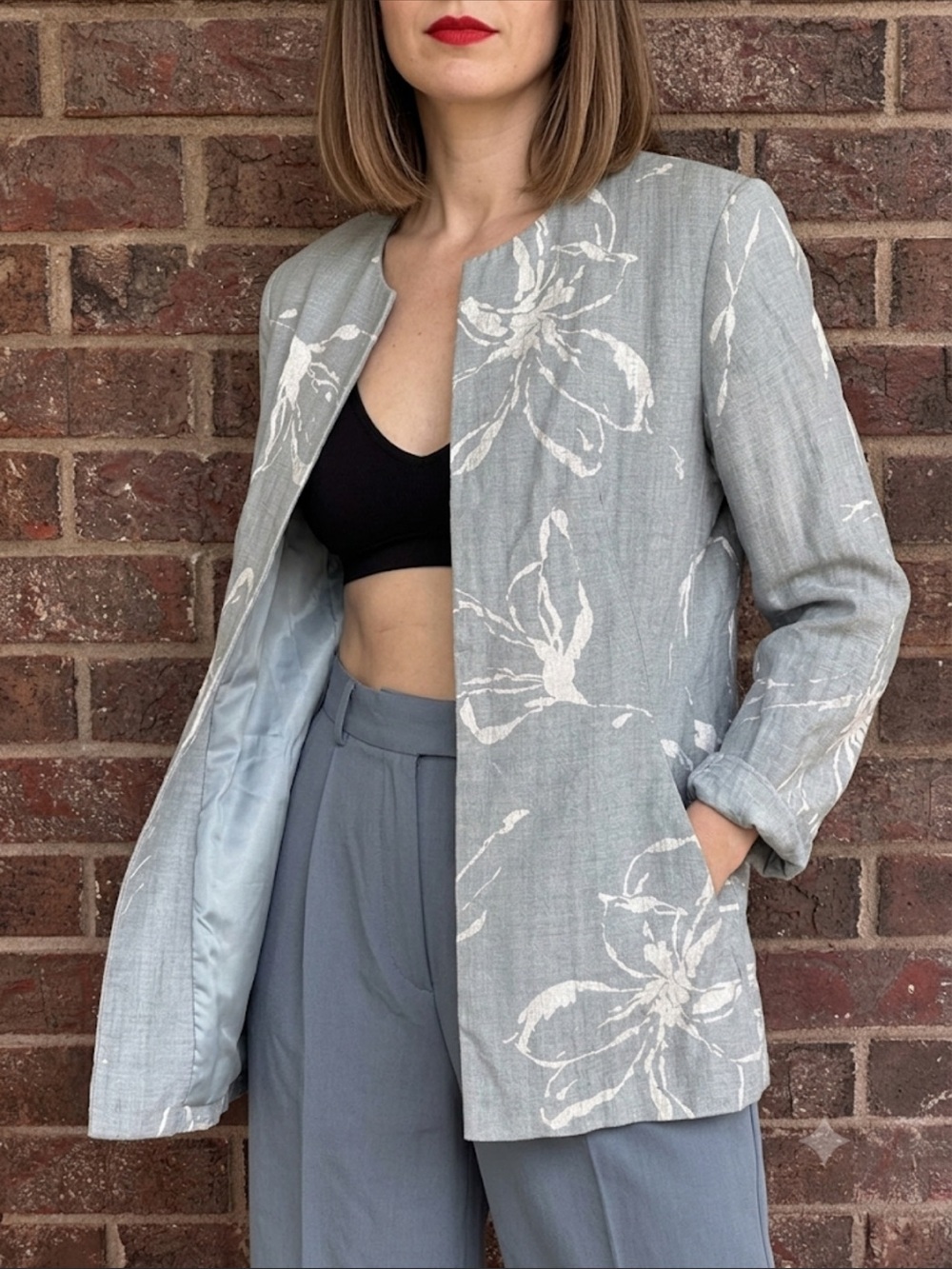 Vintage Giorgio Armani Vintage Floral Silk Blend Collarless Jacket Size 12 Italy
